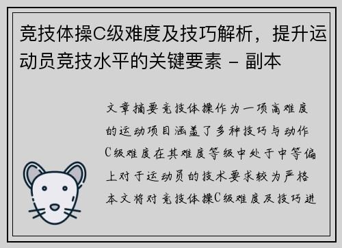竞技体操C级难度及技巧解析，提升运动员竞技水平的关键要素 - 副本