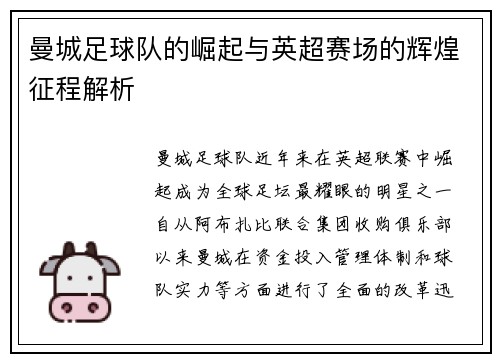 曼城足球队的崛起与英超赛场的辉煌征程解析