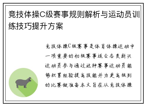 竞技体操C级赛事规则解析与运动员训练技巧提升方案
